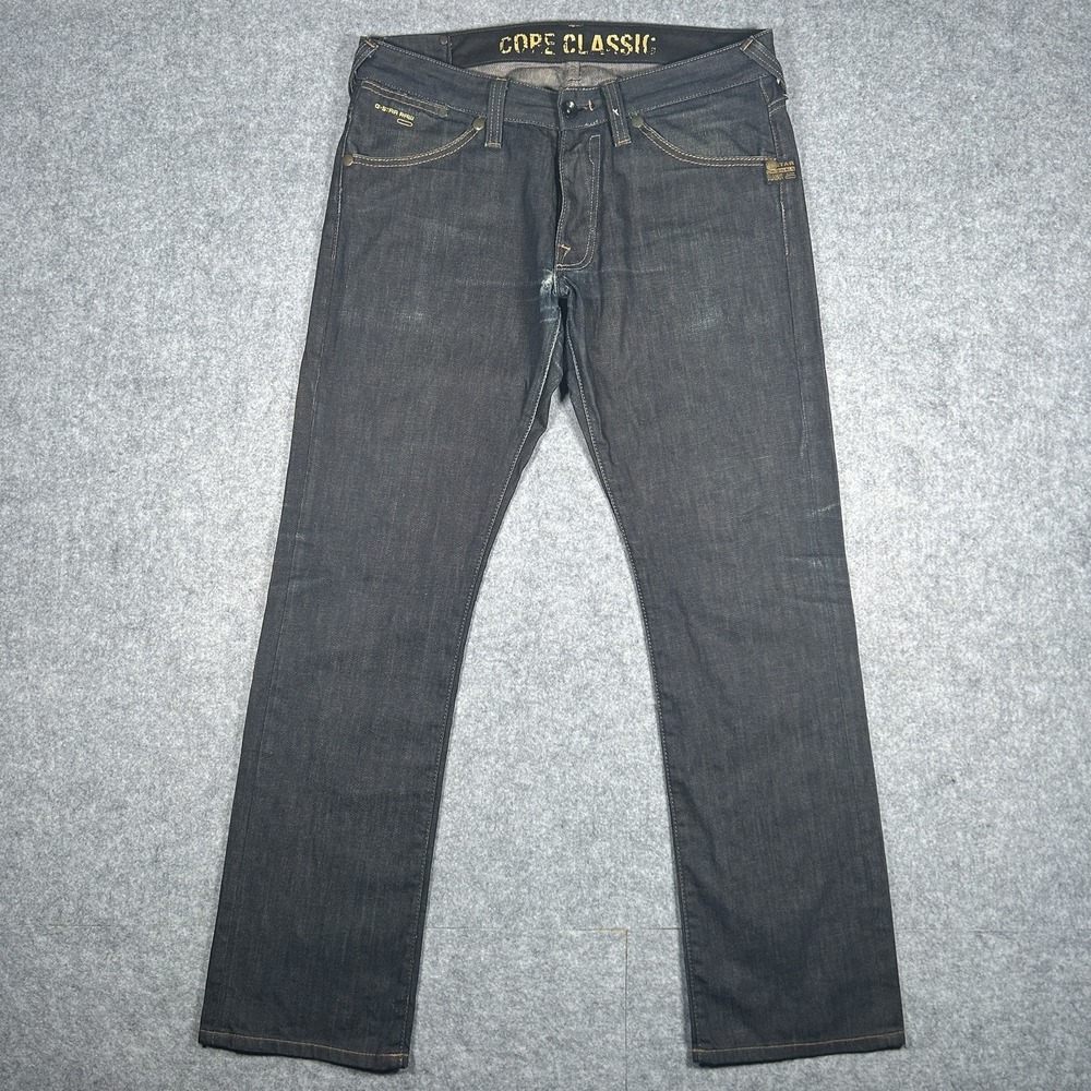 G-Star Raw Core Classic Mens 34x30 Distressed Dark Wash Charcoal Denim Jeans